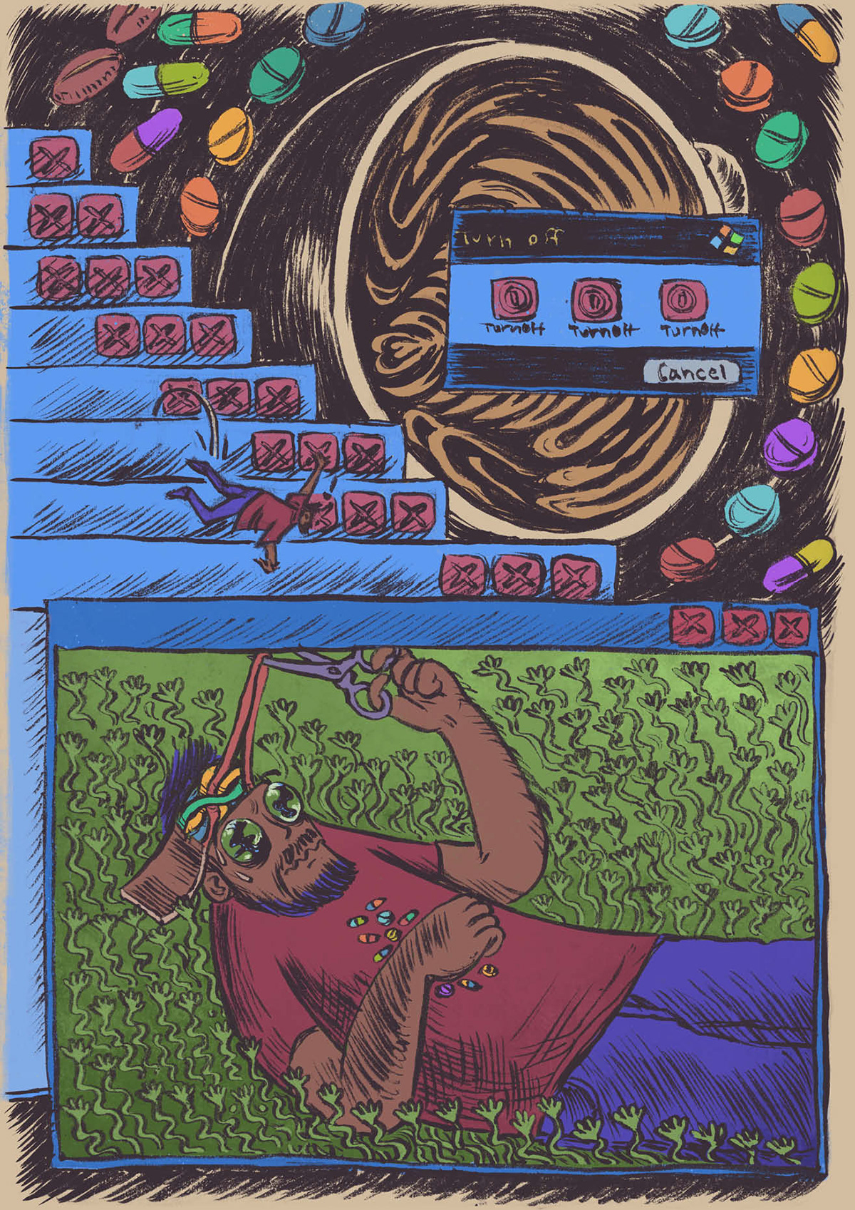 comic ILLUSTRATION  Digital Art  sketchbook ink anxiety pills hallucination Drugs