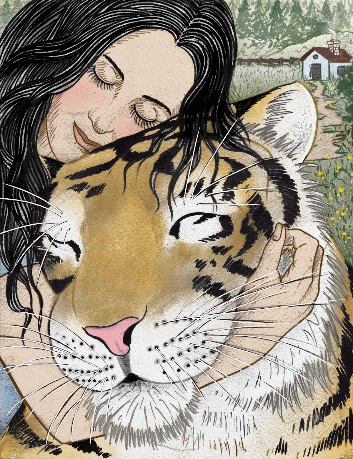 Editorial Illustration visual storytelling tiger's wife tiger traditional tattoos