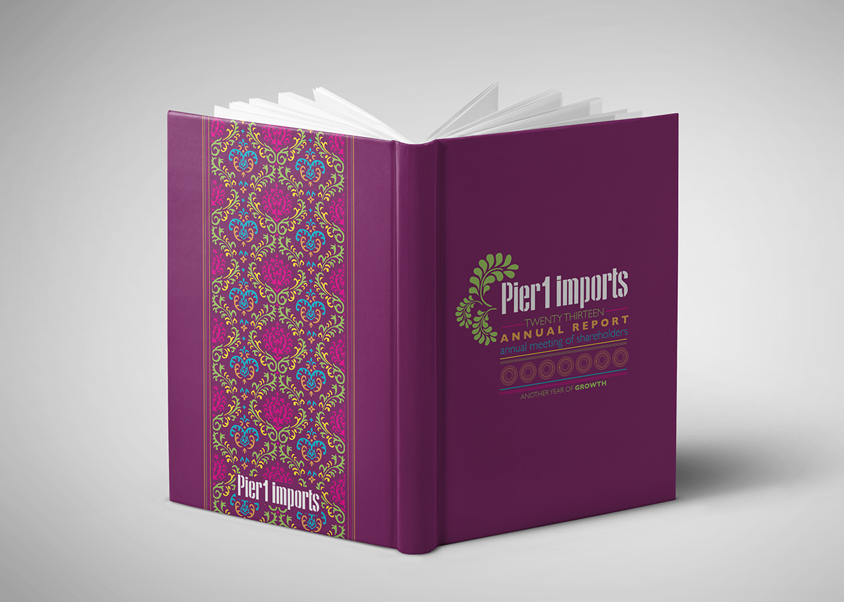 Pier One Imports annual report corporate design book purple Ethnic imported furniture decor store brand