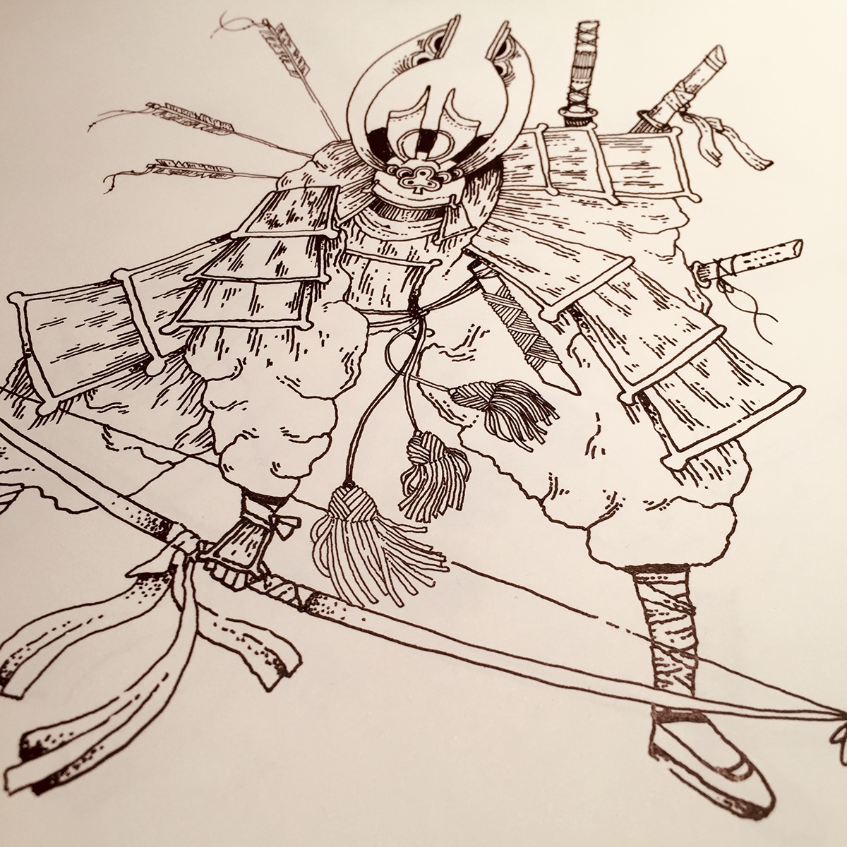 samourais ILLUSTRATION  ink Rotring photoshop art soldier katana bow arrows