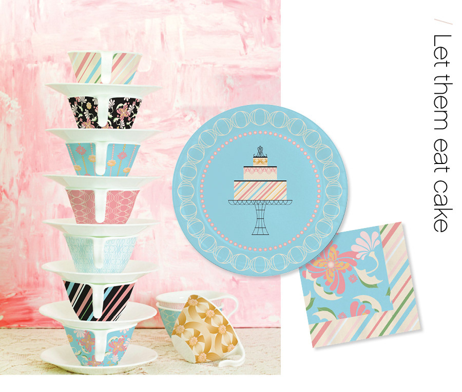 Surface Pattern surface design wedding Birthday cake feminine marie antoinette floral stripes pink and blue