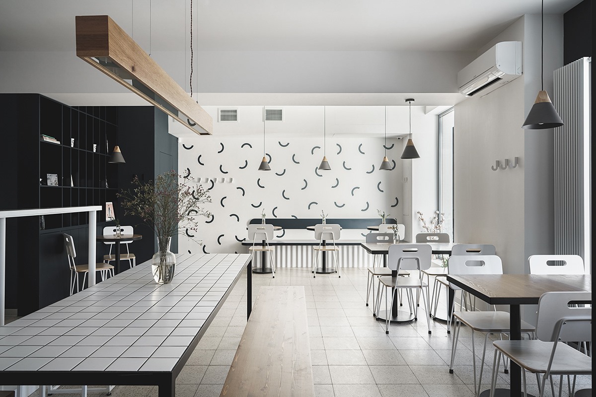 Interior Coffee cafe restaurant Minimalism White wood architecture interior design  Russia