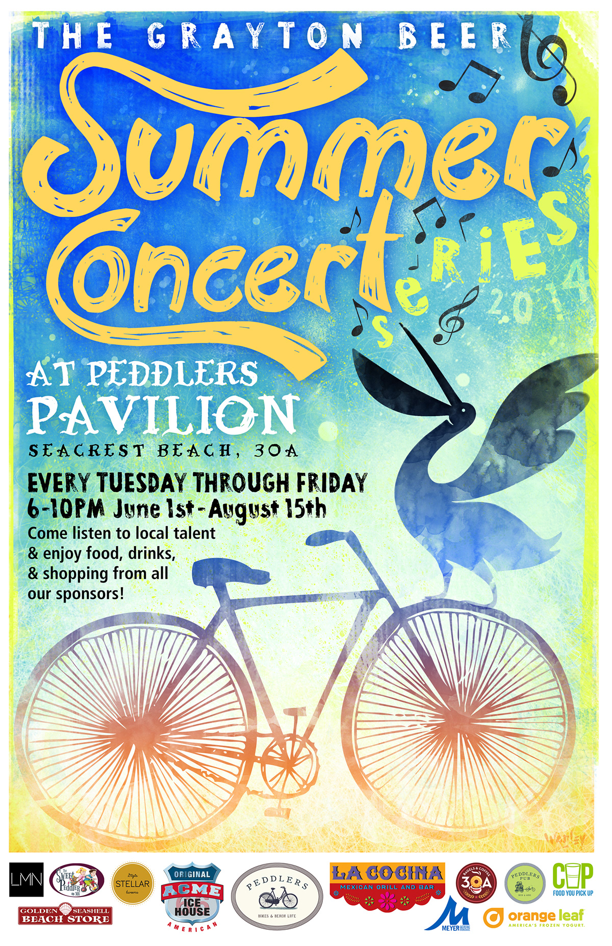 concert Grayton grayton beer summer 30A peddlers pavillion watercolor poster digital stylized painterly sea crest beach Rebecca Wagley Becky Wagley Wagley Creative