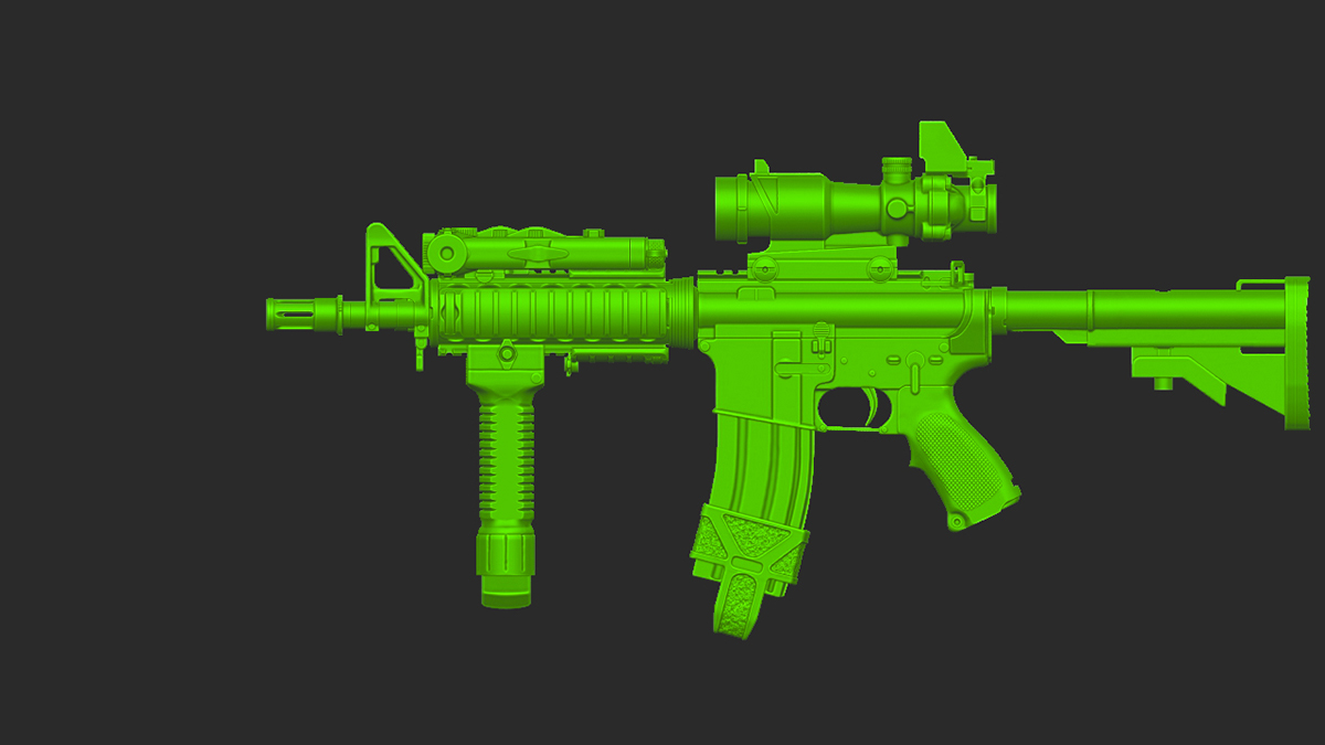 digital clay Game Dev realistic model 3D Zbrush rifle modification
