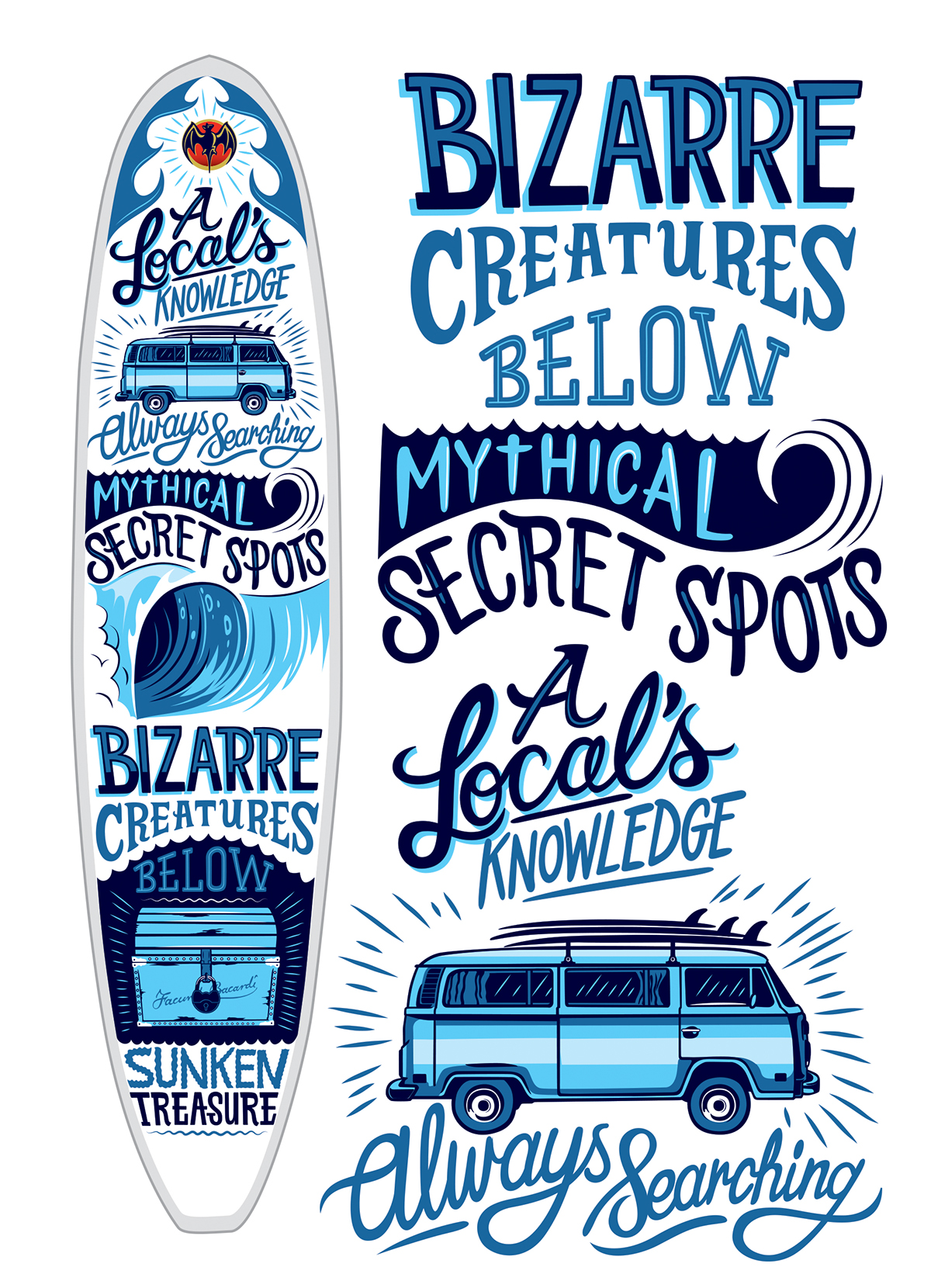 Adobe Portfolio surfboard surfing bacardi lettering Sign Writing design Surf creatures Surf Culture cape town south africa