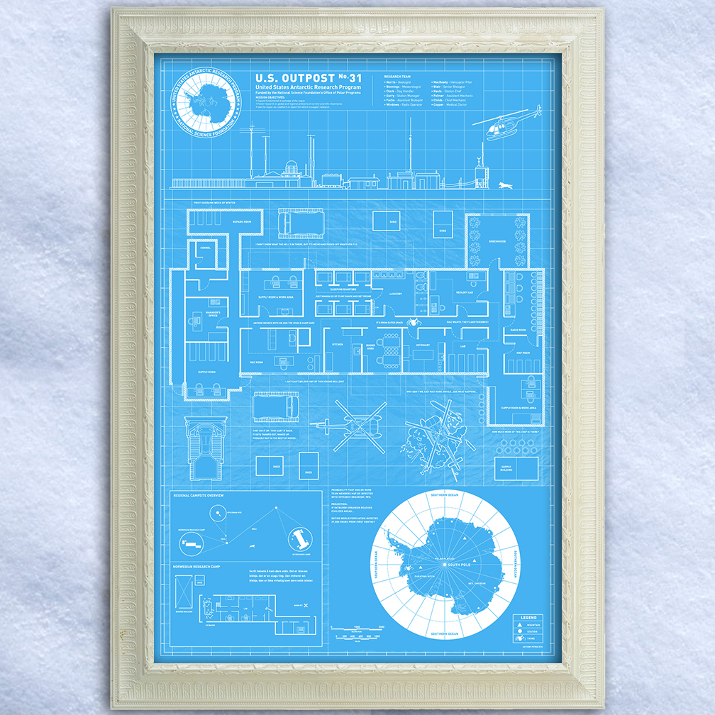 map poster Screen-print movie poster gallery Movies the thing chart diagram schematic