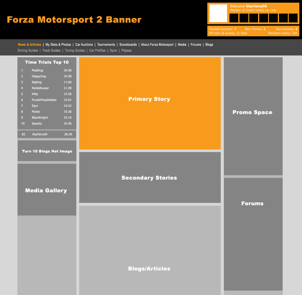 UX design Forza Motorsport 2 wireframes