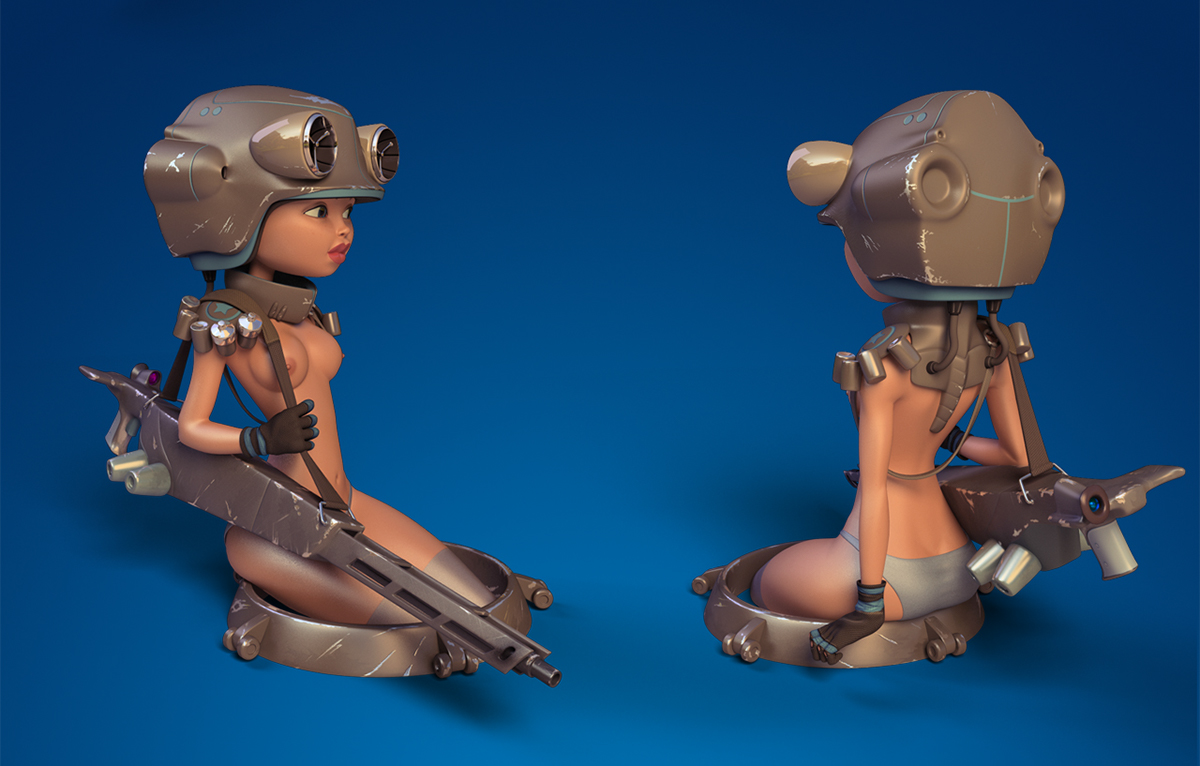 3D girl Character Sniper 3ds max Render V-ray High Poly