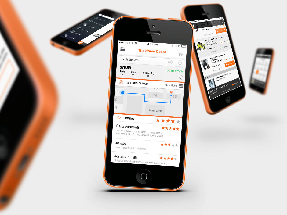 mobile app Home Depot pitch concept navigation clean minimal orange