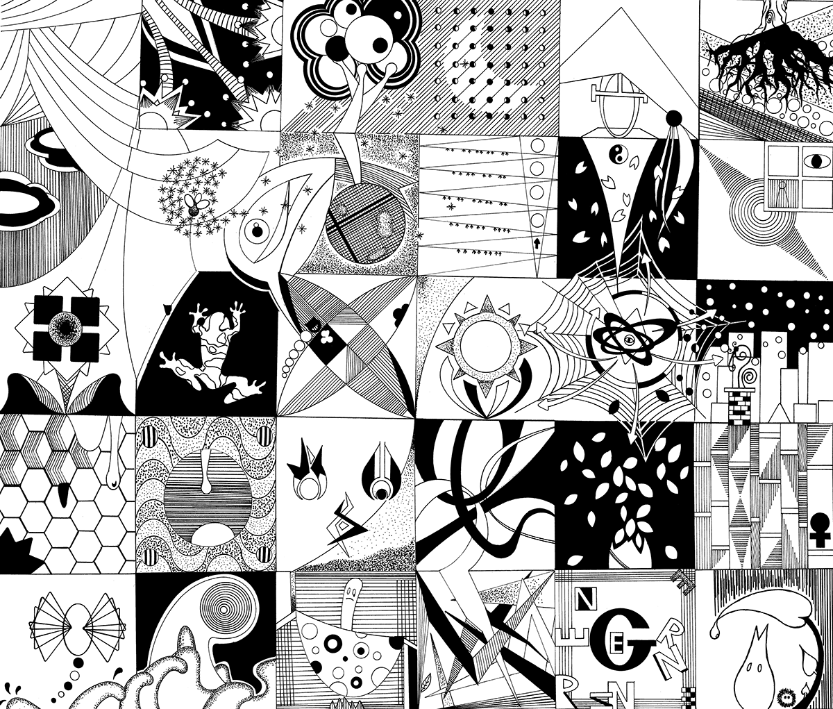 2D design Nature Ghibli Fan black and white
