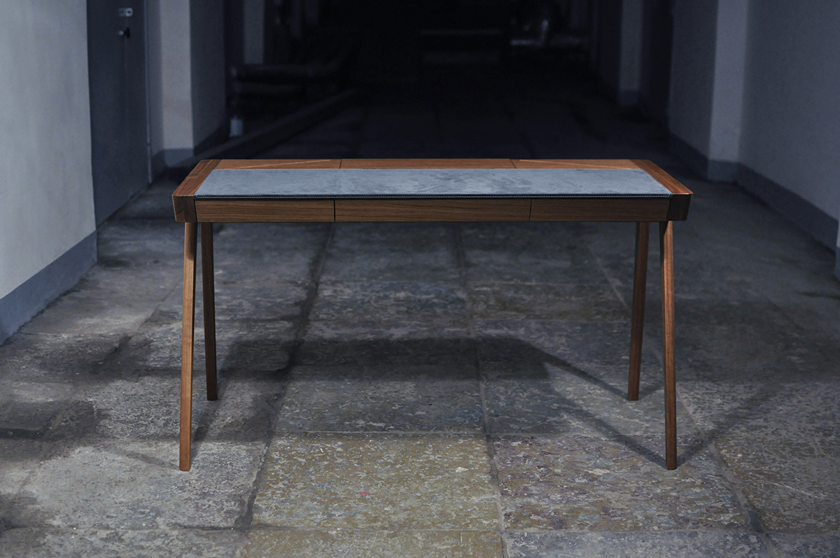 walnut wood desk furniture suede Alcantara Russia stieglitz gadgets Mid Century modern