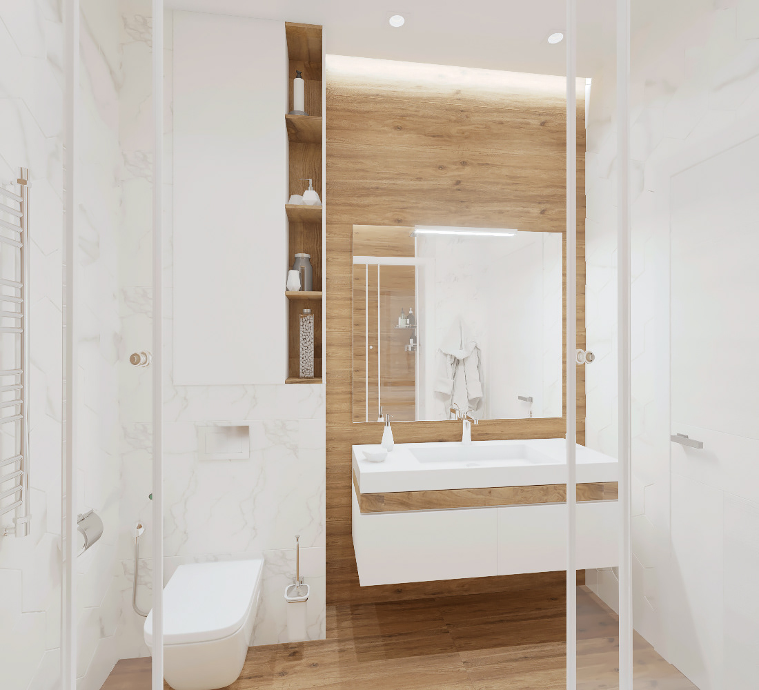 кирпич лофт минимализм современный синий спальня кухня ванная коридор стеллаж