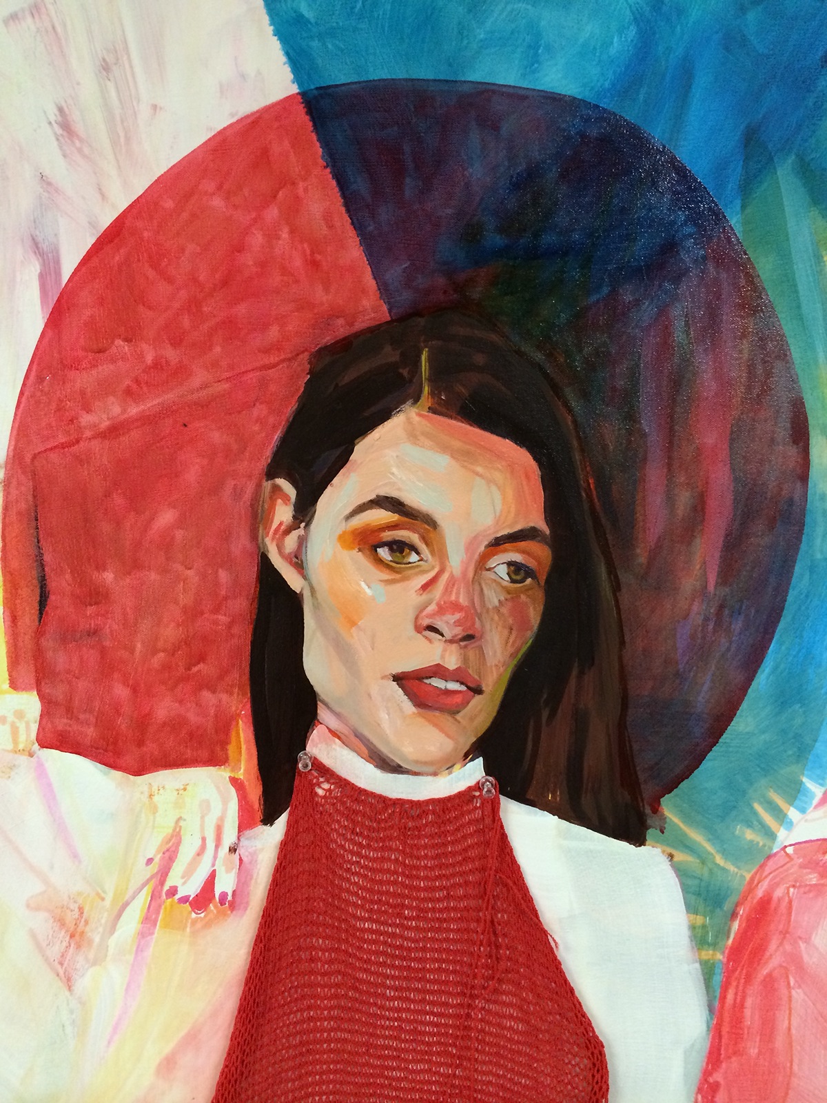 figurative portrait machine knit markers line drawing women acrylic Oils mixed media