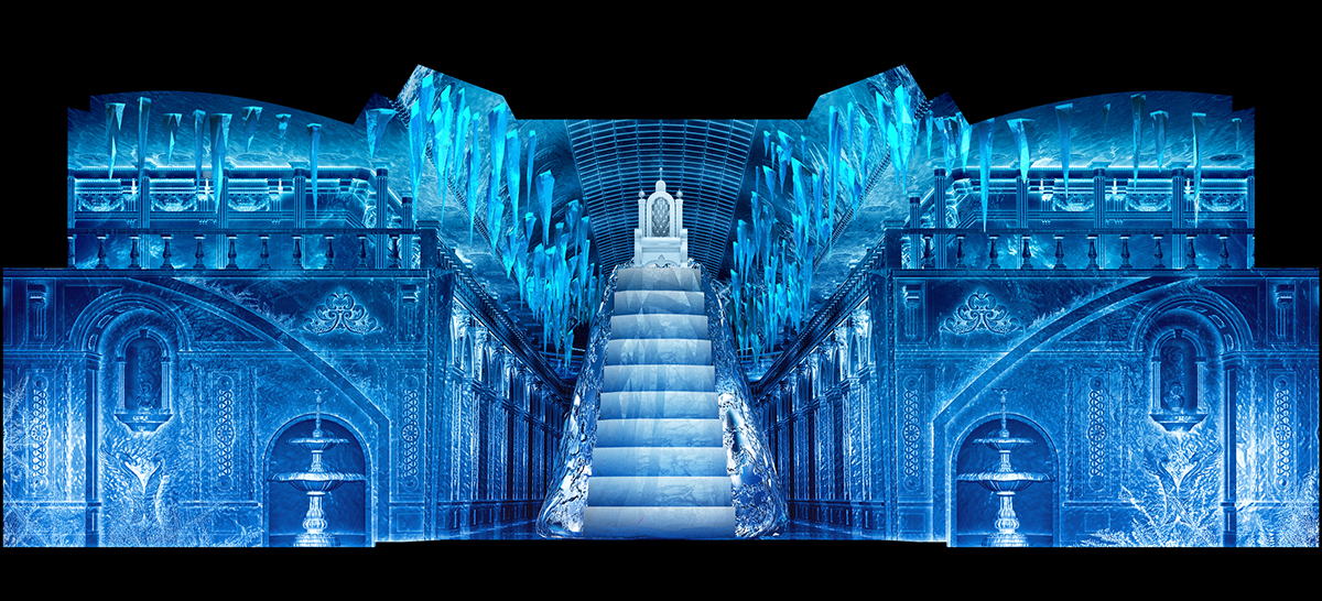 3D projection Mapping fairy tale kids ice Show scenery 3d Mapping Sila Sveta matte paint fantasy set