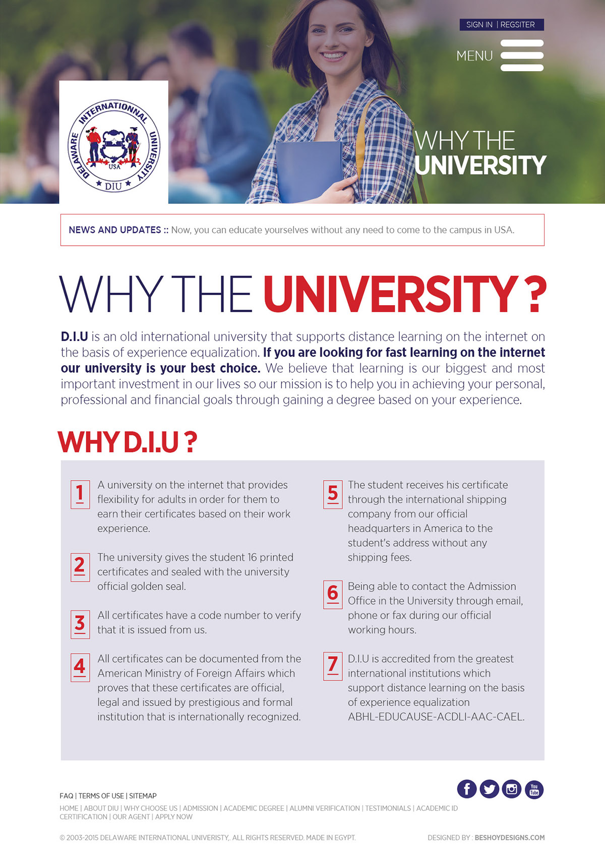DIU university Diu Website design USA website Delaware Delaware international delaware university
