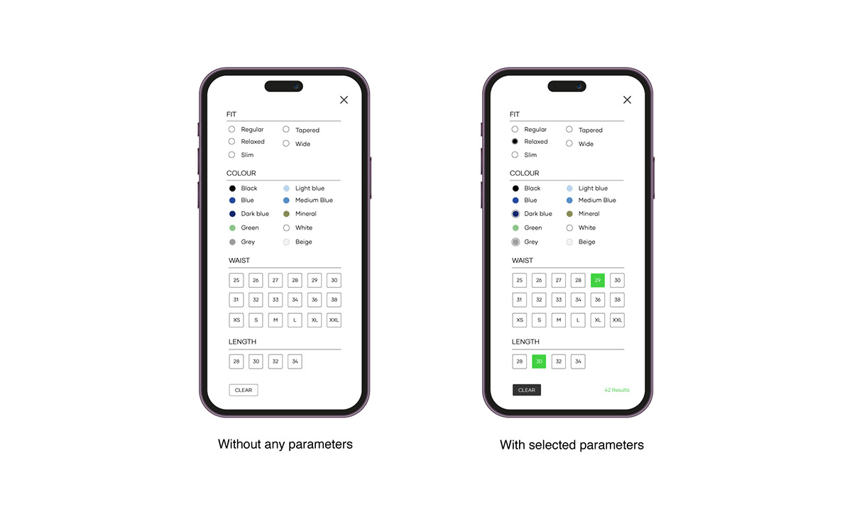 filter user interface UX design Web