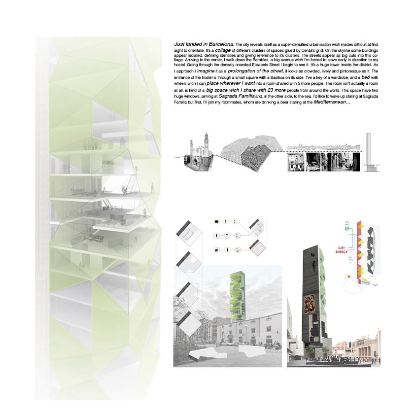 tower backpackers hostel idea competition liwei hsu tsao barcelona 3D rendering