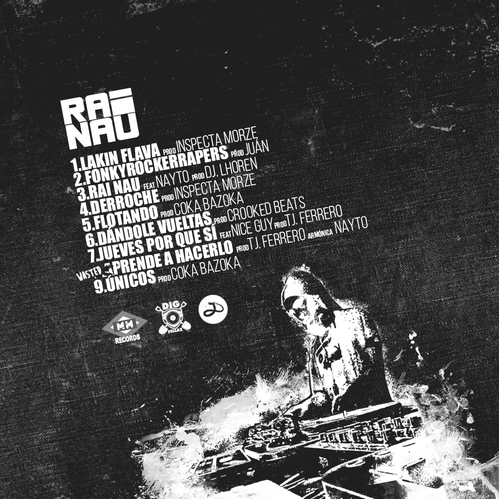 Rai Nau Compadres del Ritmo Hábil Harry madrid hip hop rap Cover Art Album Scratches texture Silhouette bebas neue black & white timeline T.J. Ferrero