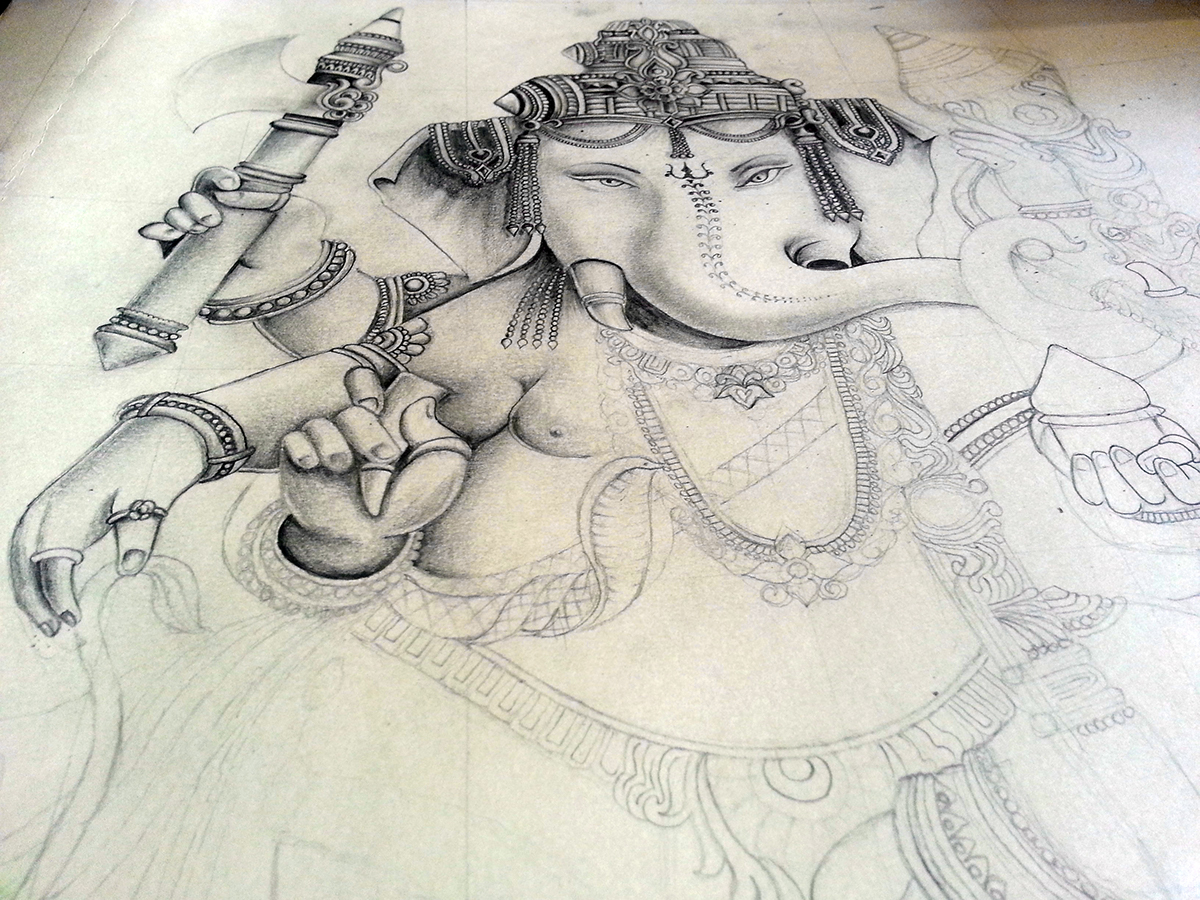 Lord Ganesh Pencil drawing ganapathi hand drawing art pencil God India kerala temple