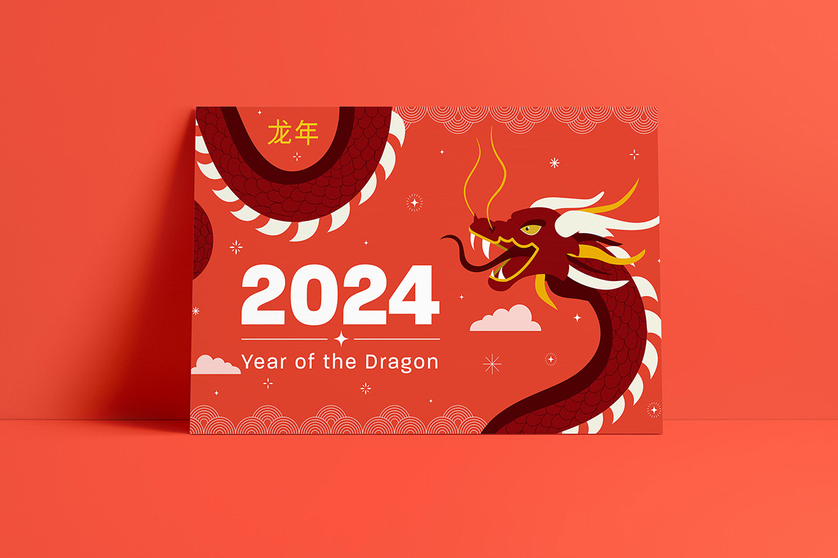 chinese new year lunar dragon artwork digital illustration adobe illustrator Social media post banner Graphic Designer visual identity