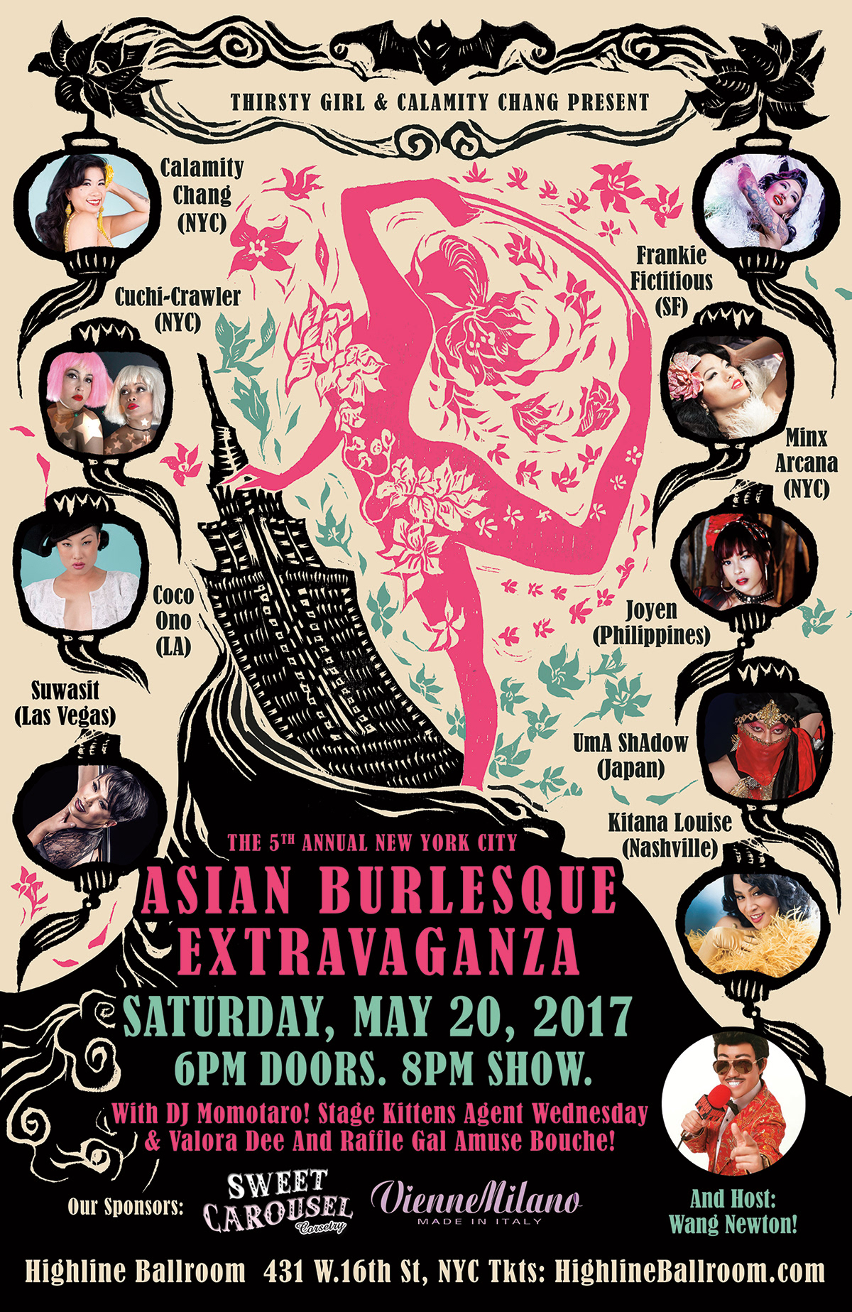 ILLUSTRATION  graphic design  poster Poster Design Burlesque New York asian performence printmaking woodcut