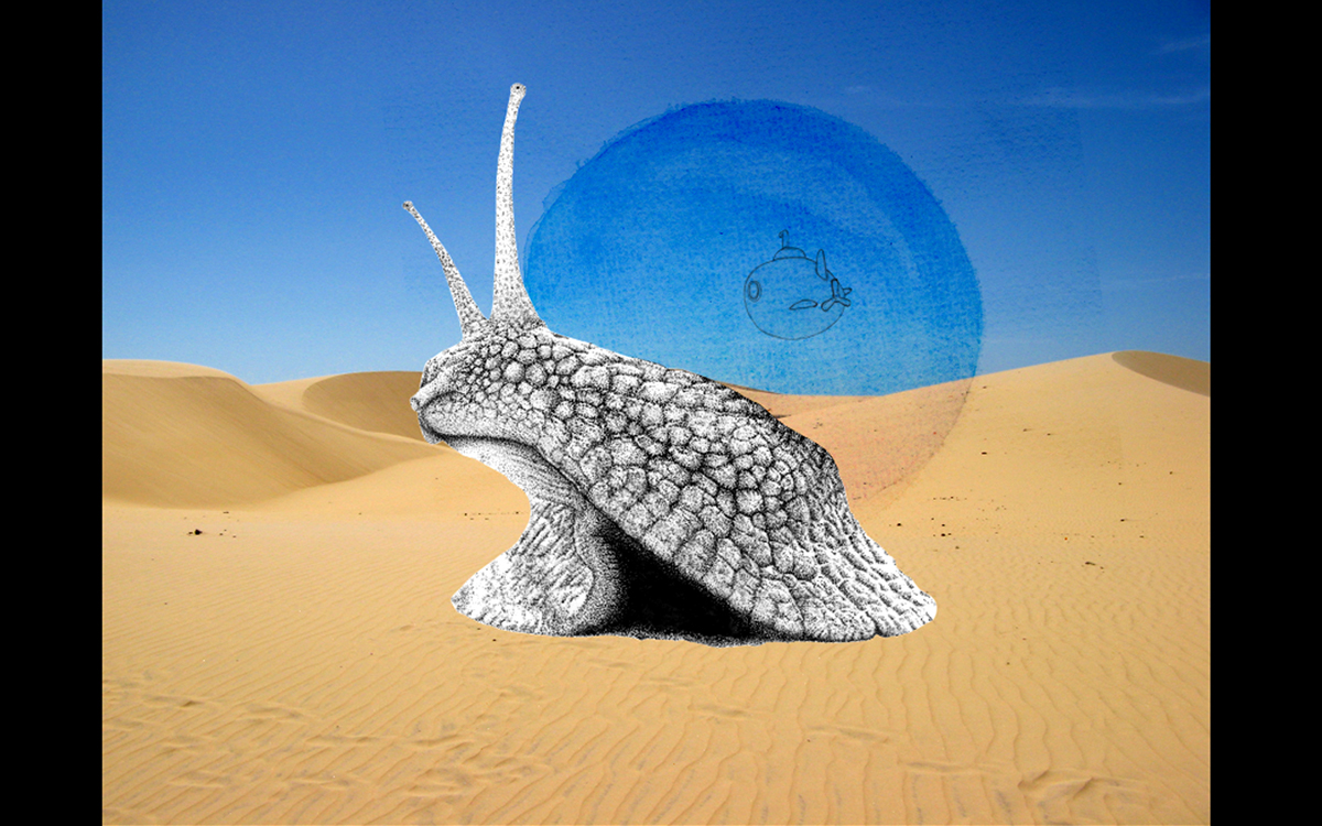 snake submarine aquarium hybrid photoshop snail scientific illustration