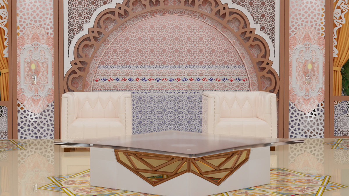 3D architecture art direction  blender indoor interior design  islamic set design 