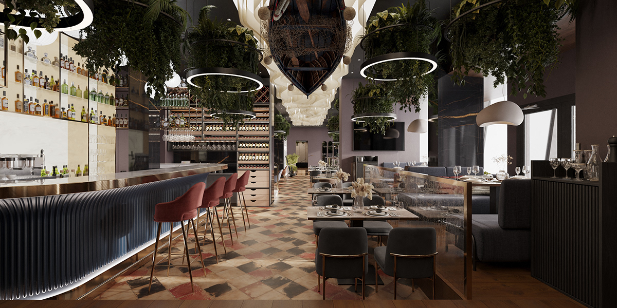 интерьер Interior ресторан restaurant дизайн интерьера interior design  visualization 3ds max Render визуализация