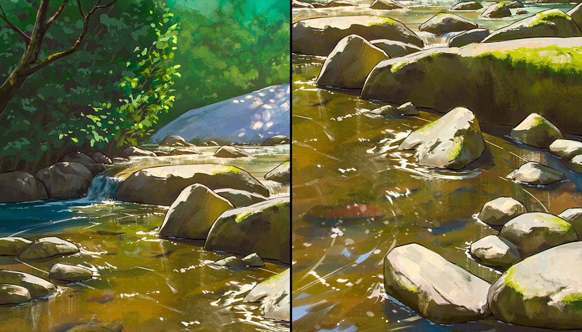 background creek environment Ghibli Landscape Nature river Tree  water waterfall