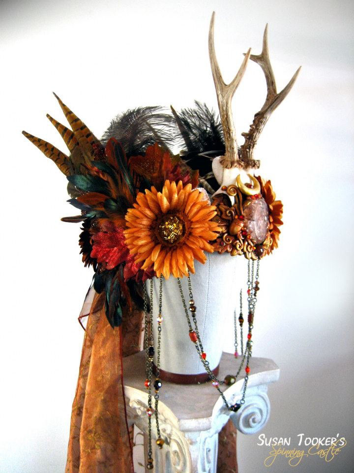 headdress crown antlers deer costume fantasy autumn Susan Tooker Spinning Castle faerie bridal ritual priestess Assemblage Cosplay