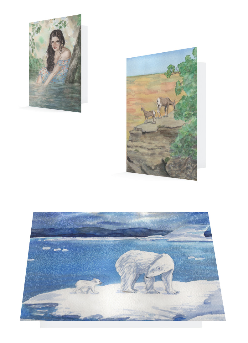 watercolor greeting cards Polar Bear Grand Canyon
