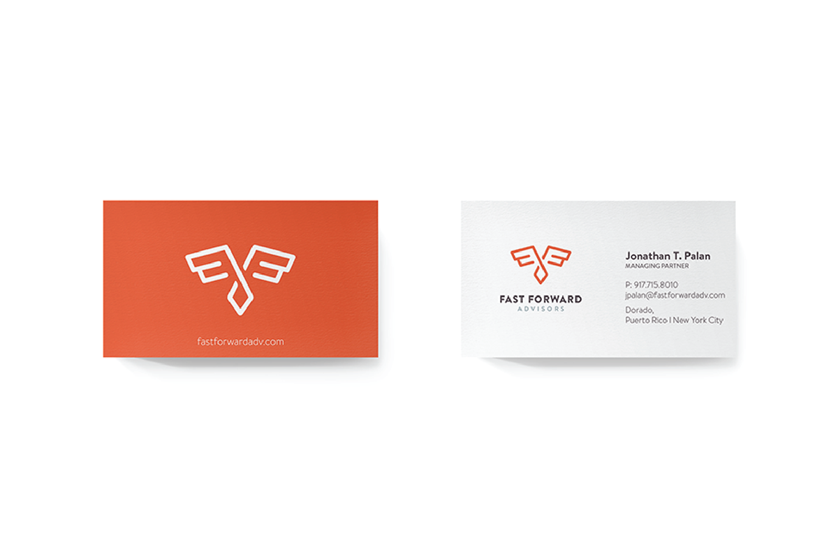 logo business card fast forward wings orange Consulting