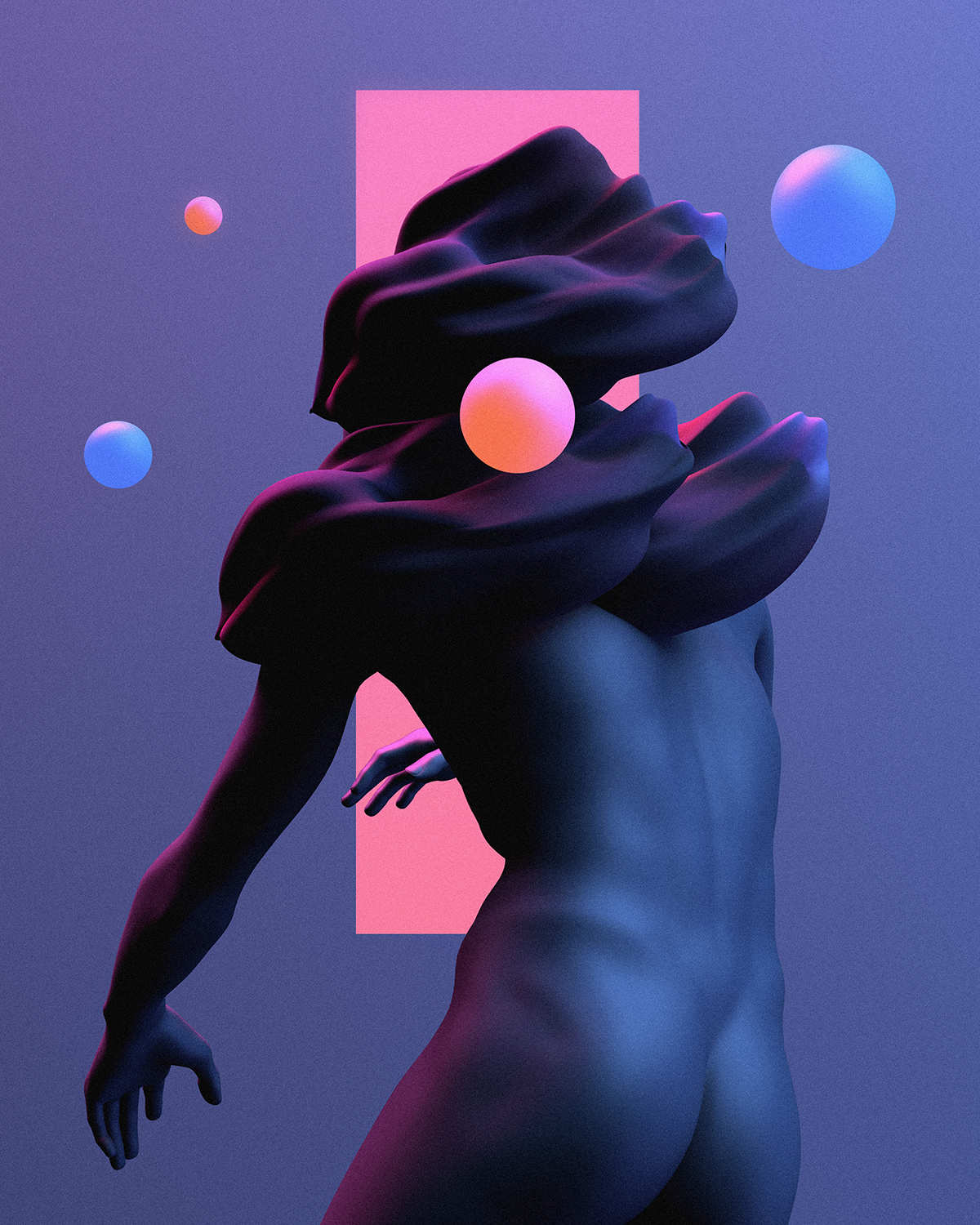 weary abstract orange blue 3D c4d artwork Montreal