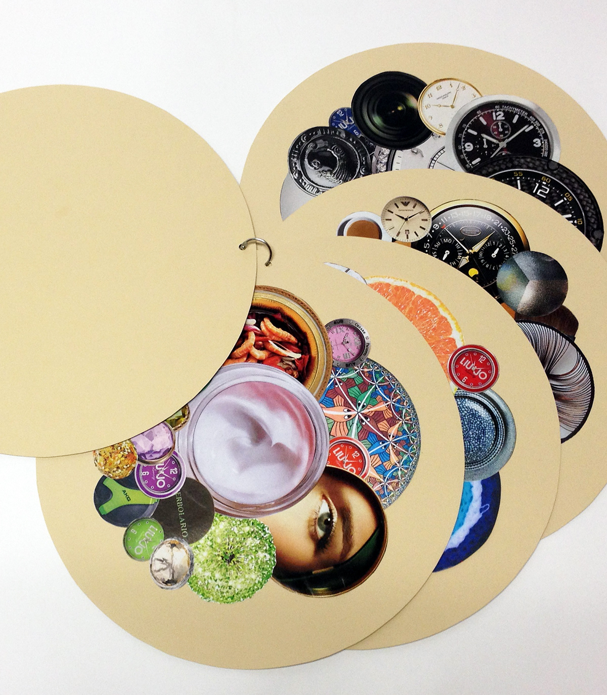 circle Project around the seasons color chromaticity handicraft graphic design type magazines newspaper clippings metal ring Layout