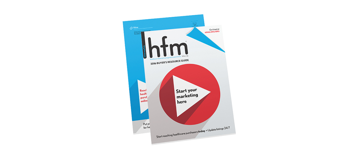 HFMA brg buyers resource guide tri-fold brochure chart graph infomation graphics grid Guide healthcare financial Business Solutions purchasing health care medical