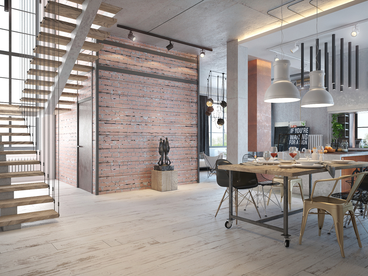 Interior LOFT industrial hause 3D v-rey industrial minsk belarus