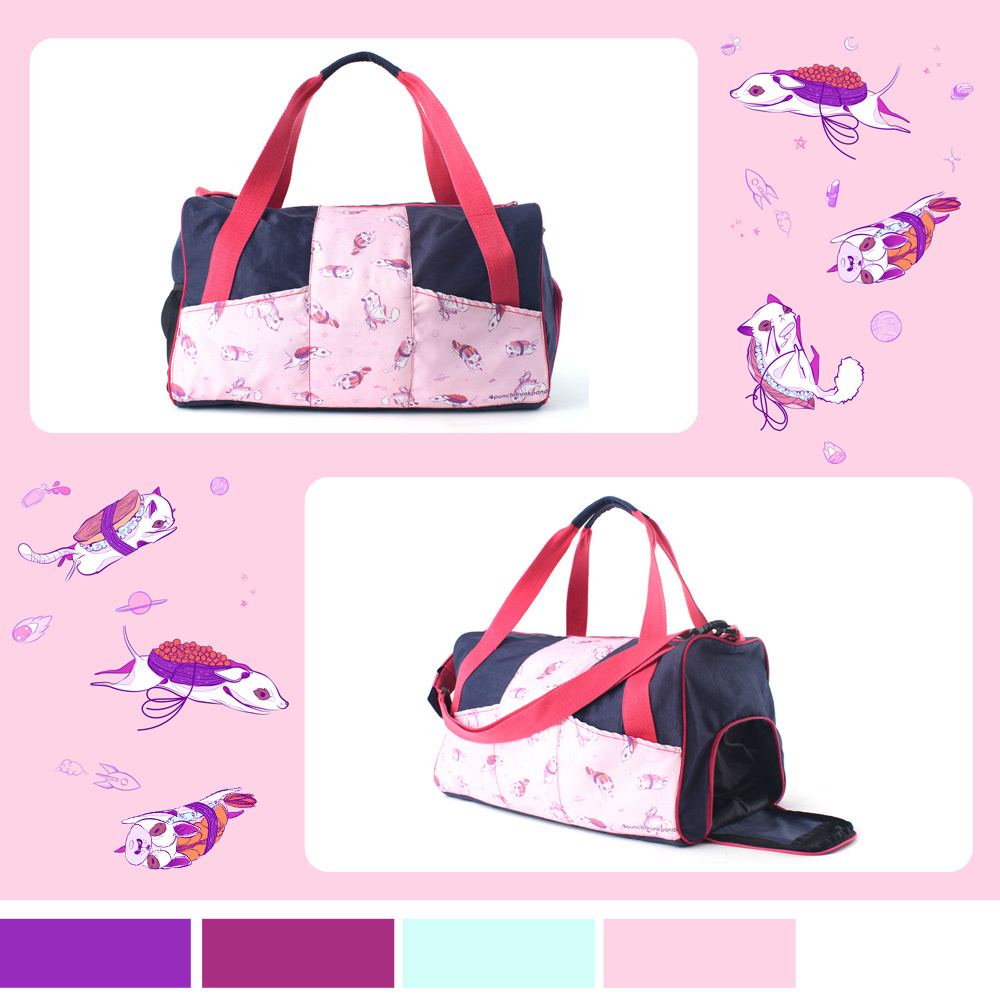 punchdrunk panda duffle bag bag Sushi universe cats pink