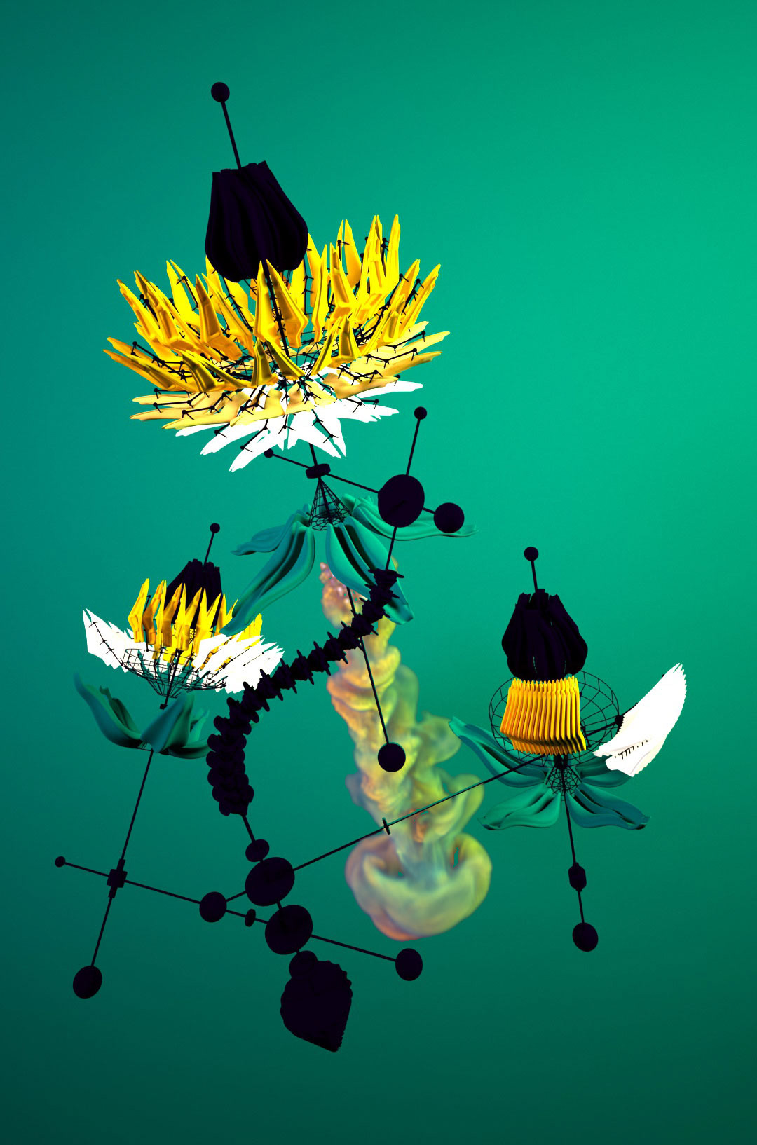 design flower green modelling cinema 4d Render animation  3D Digital Art  Computer Art Nature artificial automation turbolence