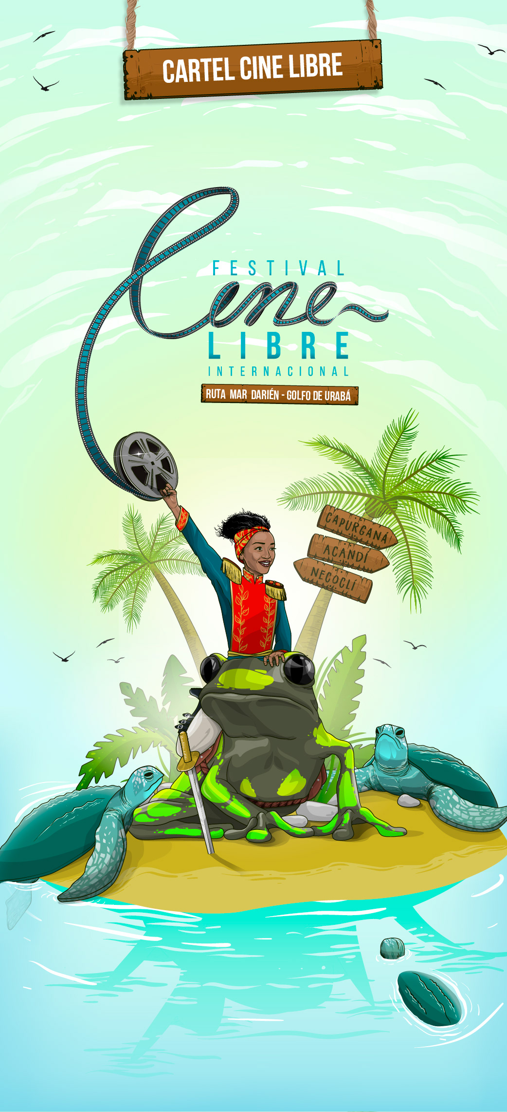 ilustrator desing cine festival cartel poster lettering animal playa beach