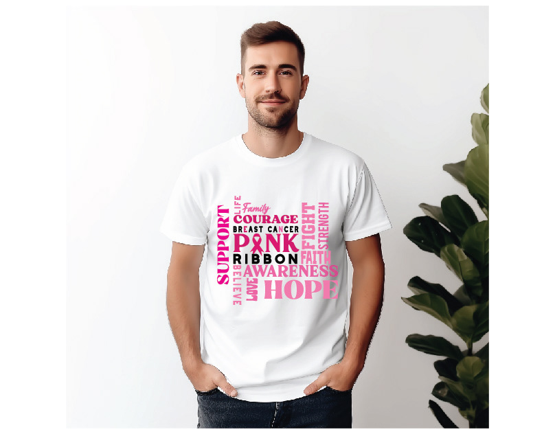 support арт ribbon Retro typography   pink T Shirt breast cancer Squad