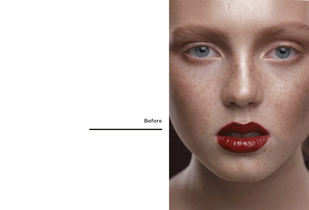red lips red freckles beauty pertrait photo retouch