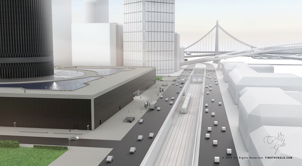 city 3D model bridge bridges train roads skyscraper river ship metro mall Park