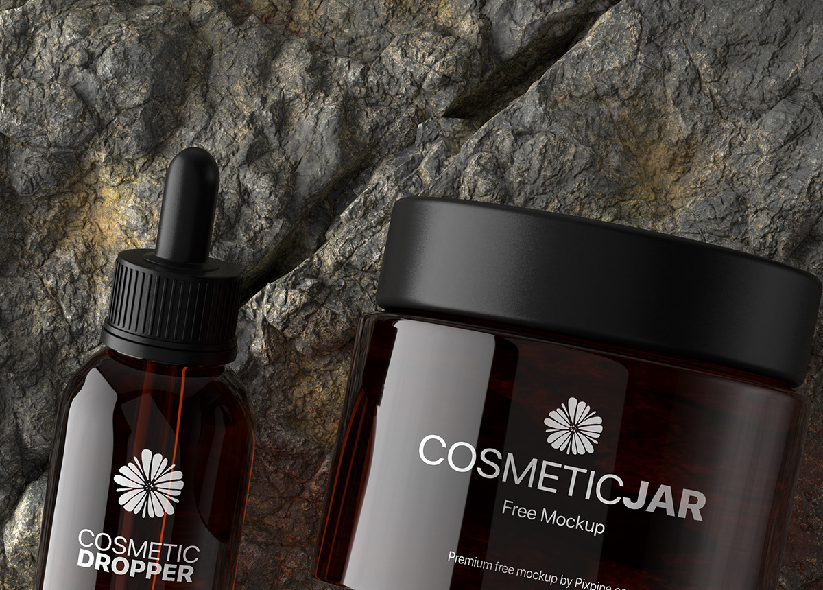 Amber branding  Cosmetic design dropper free mockup  glass jar Packaging psd template