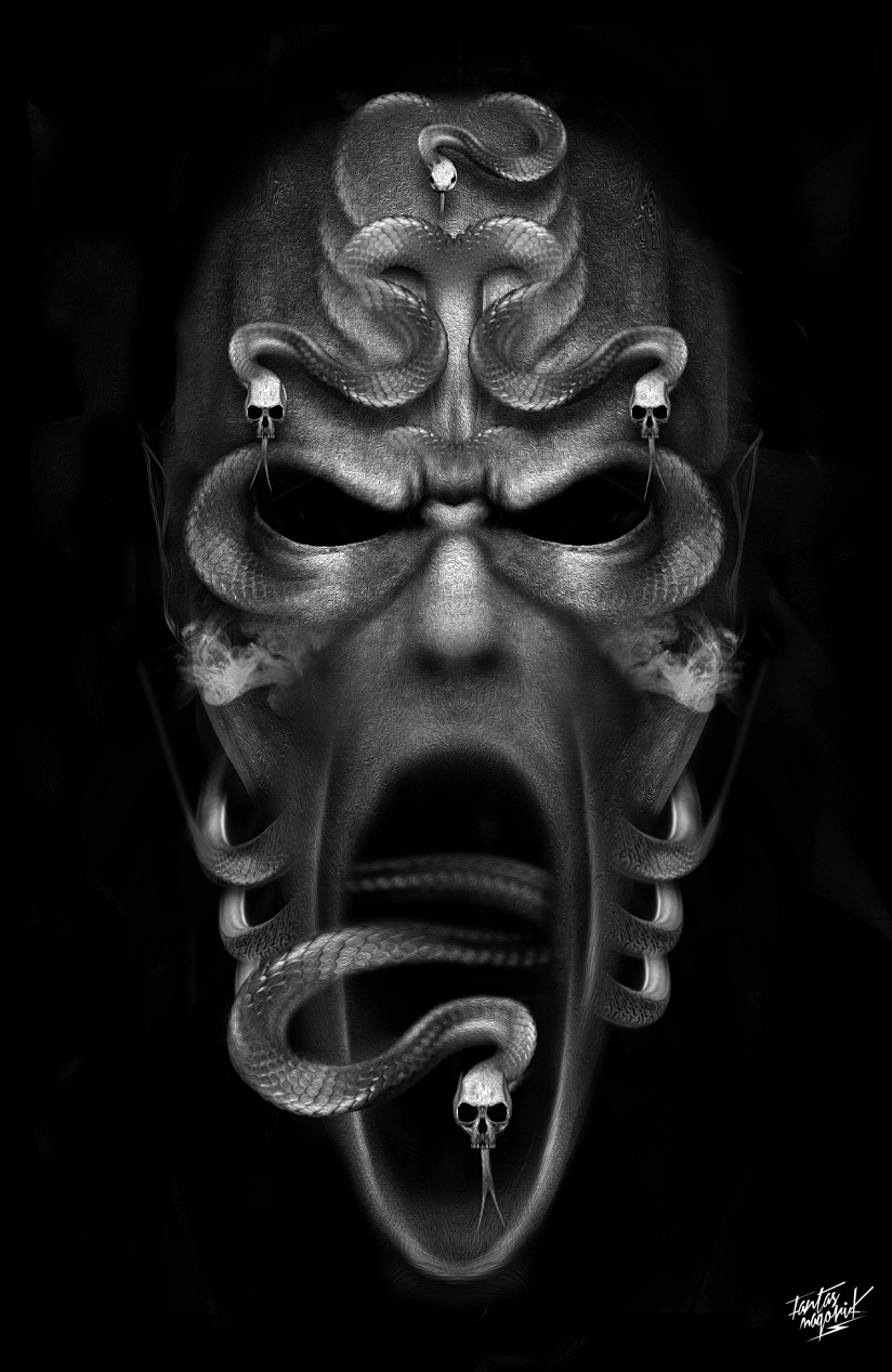fantasmagorik nicolas obery dark face curioos black snake fantastic super heros iron portrait Nike White skull Mexican