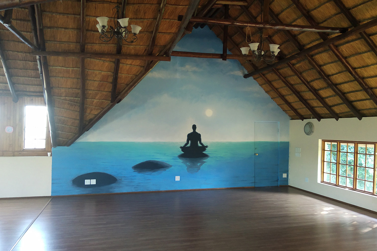 Mural Bodhgayashanthi Sanctuary Yoga paint meditation serene vista Ocean peace quiet