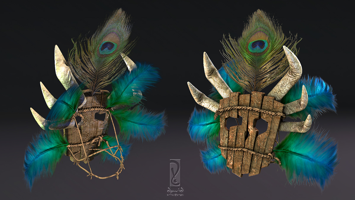 3d concept sioux black Native beach mask stick feather