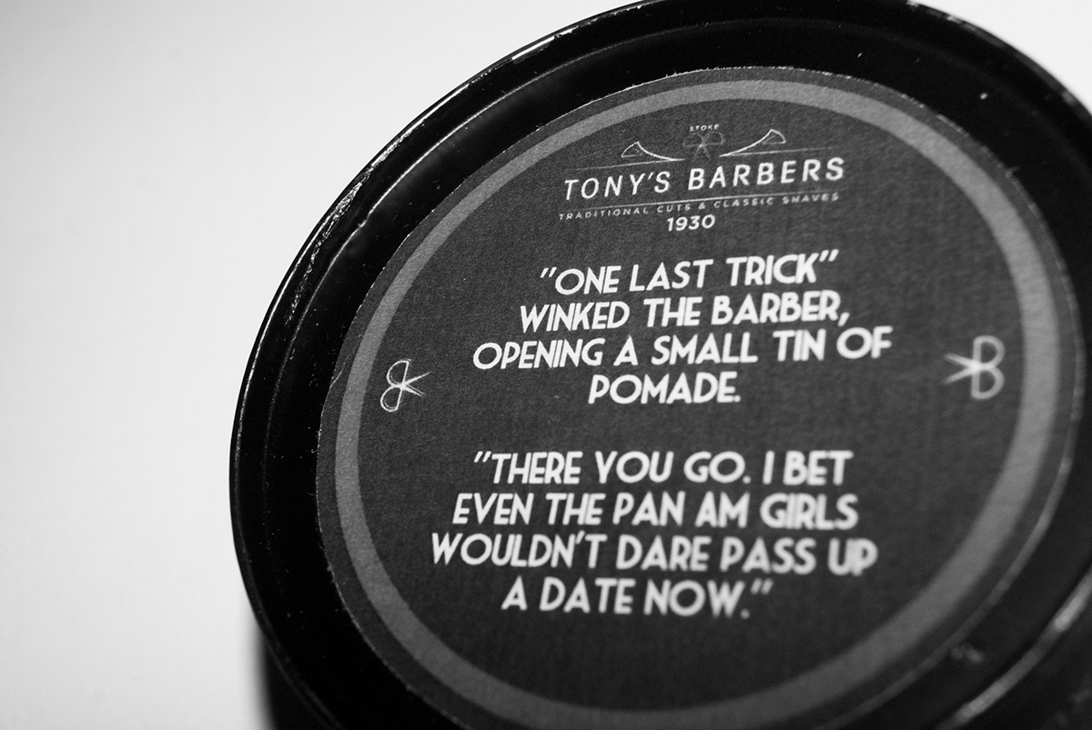 barber barbershop hair tony's barbers Tony Packaging Sense Of Place University student Staffordshire vintage memorabilia Time Capsule conceptual branding gotham avant garde 1930 1950