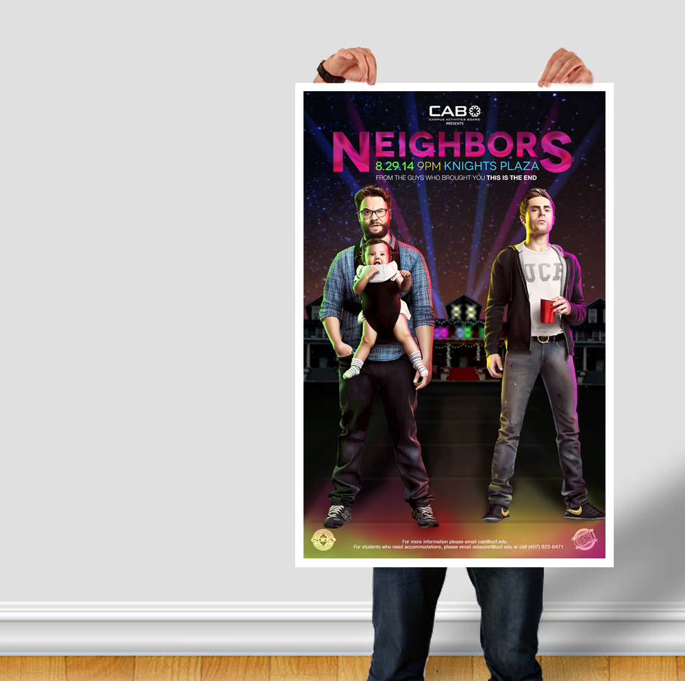 digital painting neighbors zac efron Seth Rogen baby neon lights party house ucf designgroup poster facebook night Ps25Under25