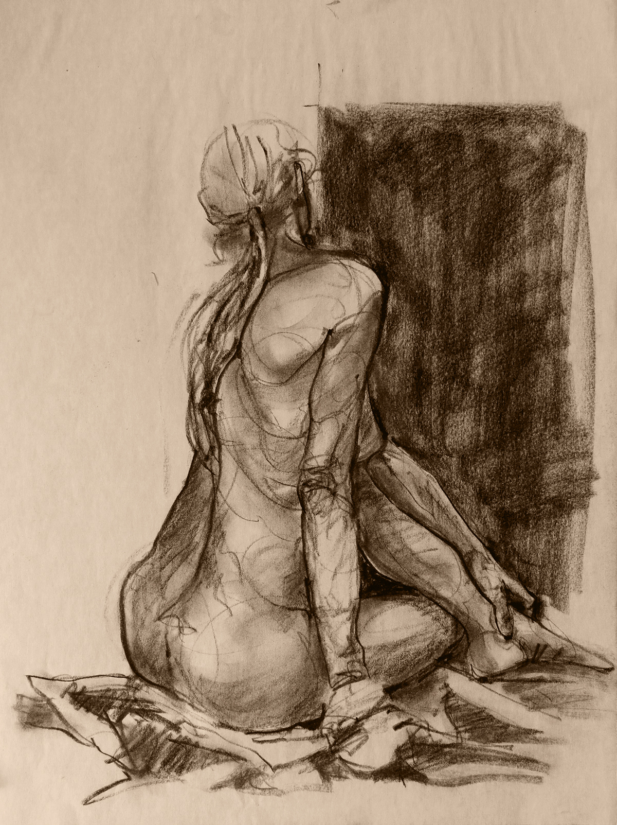 life drawing sketch nude In studio charcoal conte art artist Kathryn Kaiser verity blue studio Ontario