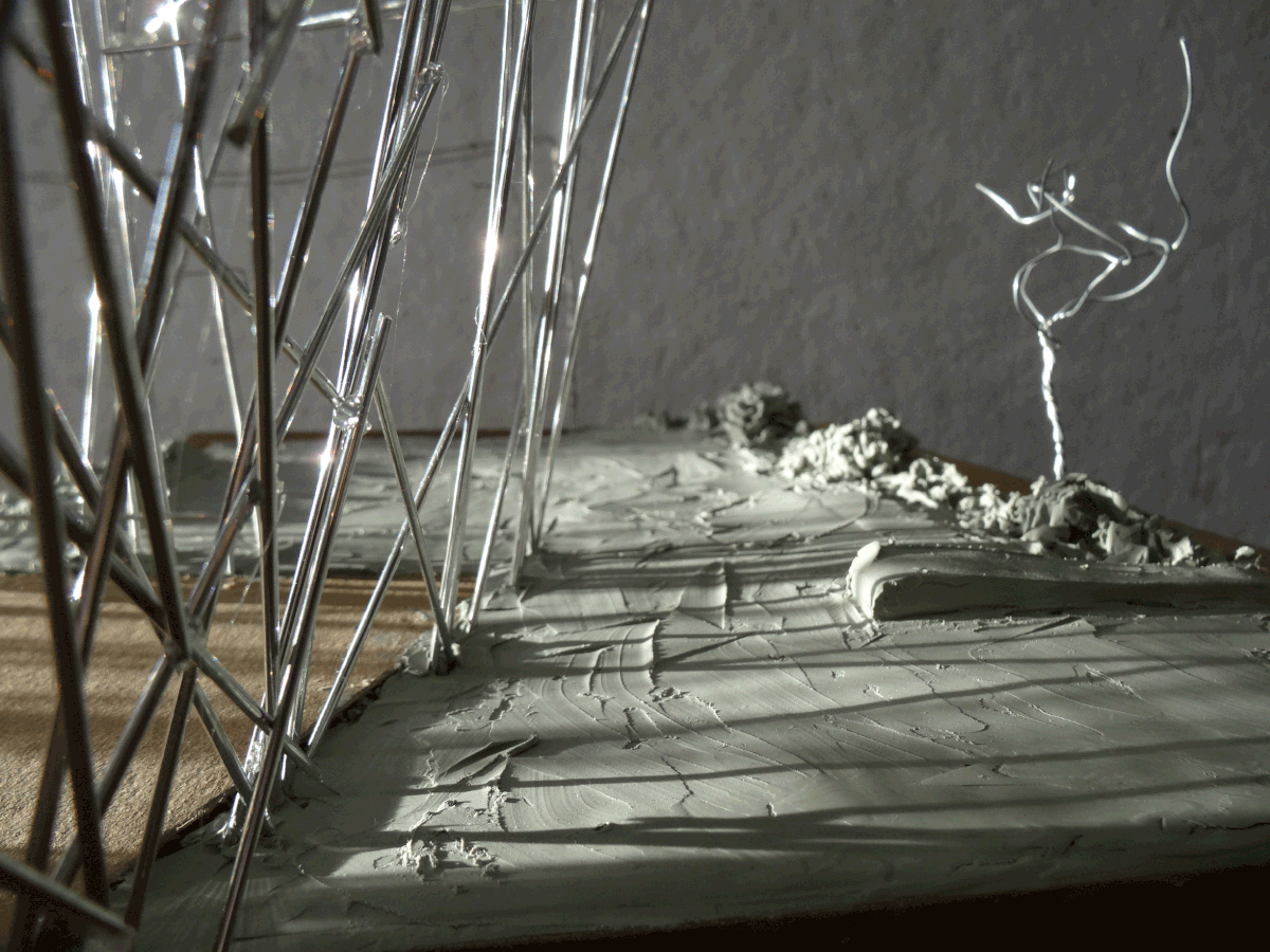 Theatre concept design wire metal nest structure clay